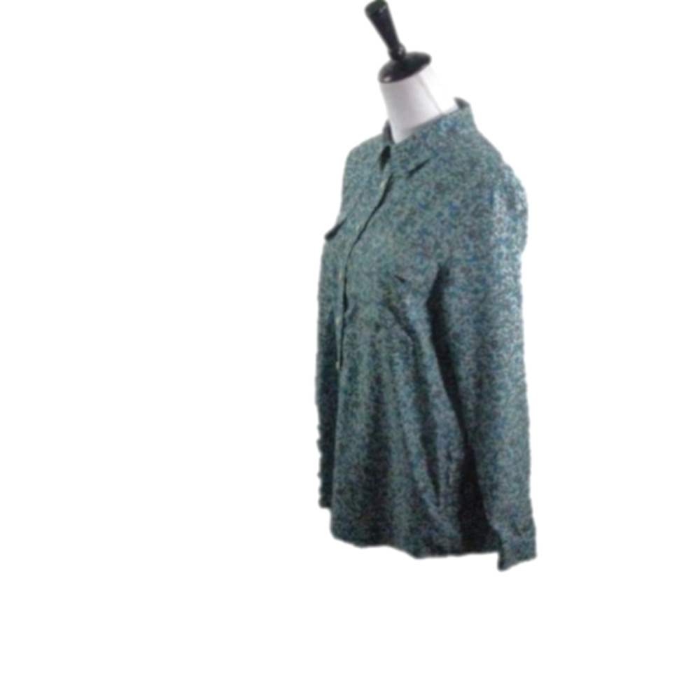 Lands' End Green/Brown Floral Button Front Blouse Size Medium - Picture 1 of 4